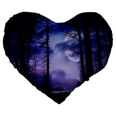 Moonlit A Forest At Night With A Full Moon Large 19  Premium Flano Heart Shape Cushions by Simbadda