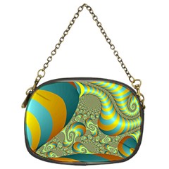 Gold Blue Fractal Worms Background Chain Purses (two Sides) 