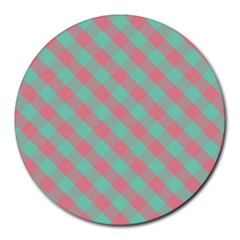 Cross Pink Green Gingham Digital Paper Round Mousepads by Alisyart