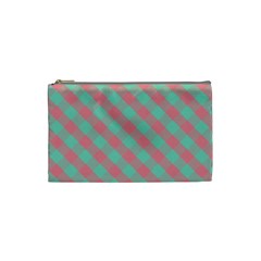 Cross Pink Green Gingham Digital Paper Cosmetic Bag (small)  by Alisyart