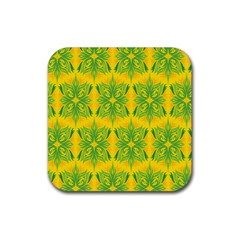Floral Flower Star Sunflower Green Yellow Rubber Coaster (square) 