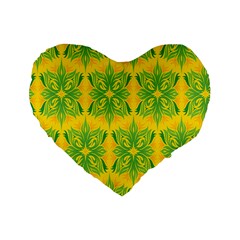 Floral Flower Star Sunflower Green Yellow Standard 16  Premium Heart Shape Cushions