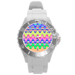 Dna Early Childhood Wave Chevron Woves Rainbow Round Plastic Sport Watch (l) by Alisyart