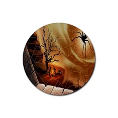 Digital Art Nature Spider Witch Spiderwebs Bricks Window Trees Fire Boiler Cliff Rock Rubber Round Coaster (4 Pack)  by Simbadda