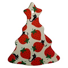 Fruit Strawberry Red Black Cat Christmas Tree Ornament (two Sides) by Alisyart