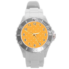 Mages Pinterest White Orange Polka Dots Crafting Round Plastic Sport Watch (l) by Alisyart