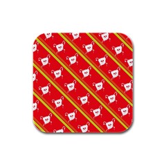 Panda Bear Face Line Red Yellow Rubber Square Coaster (4 Pack)  by Alisyart