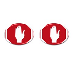 Road Sign Stop Hand Finger Cufflinks (oval) by Alisyart