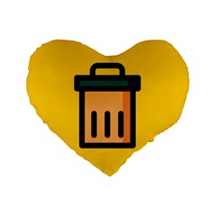 Trash Bin Icon Yellow Standard 16  Premium Flano Heart Shape Cushions by Alisyart