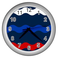 Wave Line Waves Blue White Red Flag Wall Clocks (silver)  by Alisyart