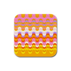 Dna Early Childhood Wave Chevron Rainbow Color Rubber Square Coaster (4 Pack) 