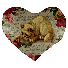 Vintage Kitten  Large 19  Premium Flano Heart Shape Cushions by Valentinaart