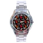 Leaves Pattern Background Stainless Steel Analogue Watch