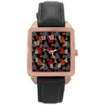 Leaves Pattern Background Rose Gold Leather Watch 