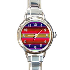Fiestal Stripe Bright Colorful Neon Stripes Background Round Italian Charm Watch by Simbadda