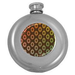 Grunge Brown Flower Background Pattern Round Hip Flask (5 Oz)
