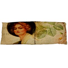 Lady On Vintage Postcard Vintage Floral French Postcard With Face Of Glamorous Woman Illustration Body Pillow Case Dakimakura (two Sides) by Simbadda