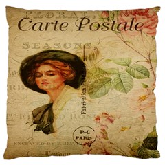 Lady On Vintage Postcard Vintage Floral French Postcard With Face Of Glamorous Woman Illustration Standard Flano Cushion Case (two Sides) by Simbadda