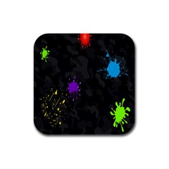 Black Camo Spot Green Red Yellow Blue Unifom Army Rubber Square Coaster (4 Pack) 