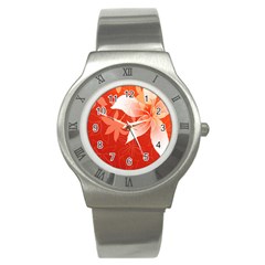 Lily Flowers Graphic White Orange Stainless Steel Watch