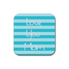 Love You Mom Stripes Line Blue Rubber Coaster (square) 