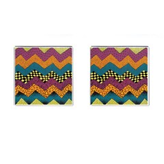 Painted Chevron Pattern Wave Rainbow Color Cufflinks (square)