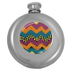 Painted Chevron Pattern Wave Rainbow Color Round Hip Flask (5 Oz) by Alisyart