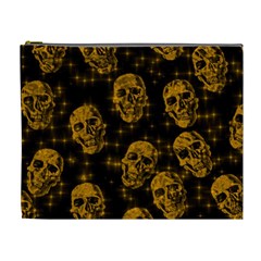 Sparkling Glitter Skulls Golden Cosmetic Bag (xl) by ImpressiveMoments