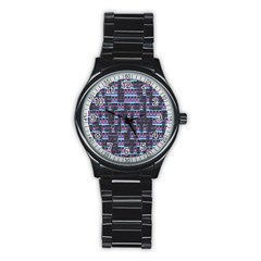 Techno Fractal Wallpaper Stainless Steel Round Watch by Simbadda