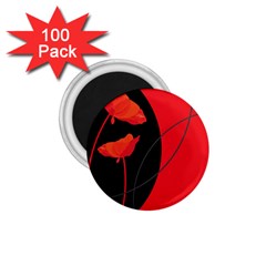 Flower Floral Red Black Sakura Line 1 75  Magnets (100 Pack)  by Mariart