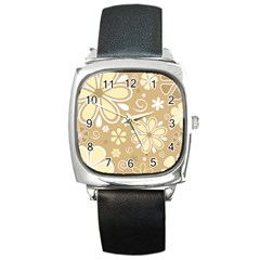 Flower Floral Star Sunflower Grey Square Metal Watch by Mariart