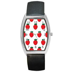 Fruit Strawberries Red Green Barrel Style Metal Watch