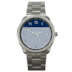 Horizontal Stripes Blue White Line Sport Metal Watch by Mariart