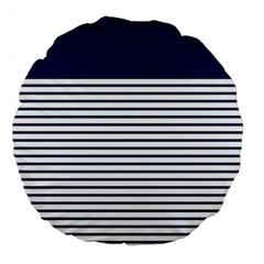 Horizontal Stripes Blue White Line Large 18  Premium Flano Round Cushions by Mariart
