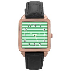 Horizontal Stripes Green Rose Gold Leather Watch  by Mariart