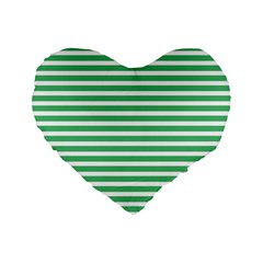 Horizontal Stripes Green Standard 16  Premium Flano Heart Shape Cushions