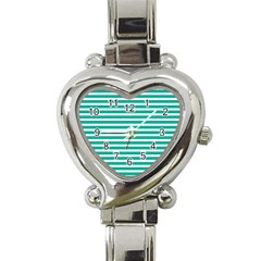 Horizontal Stripes Green Teal Heart Italian Charm Watch