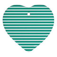 Horizontal Stripes Green Teal Heart Ornament (two Sides)