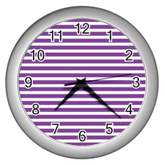 Horizontal Stripes Purple Wall Clocks (silver) 