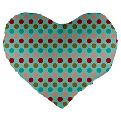 Large Colored Polka Dots Line Circle Large 19  Premium Flano Heart Shape Cushions by Mariart