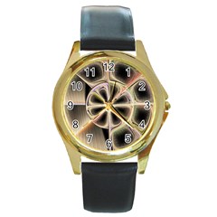Background With Fractal Crazy Wheel Round Gold Metal Watch by Simbadda