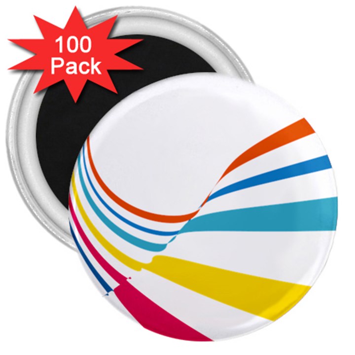 Line Rainbow Orange Blue Yellow Red Pink White Wave Waves 3  Magnets (100 pack)