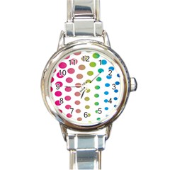 Polka Dot Pink Green Blue Round Italian Charm Watch by Mariart