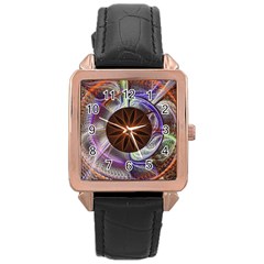 Background Image With Hidden Fractal Flower Rose Gold Leather Watch  by Simbadda