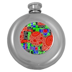 Background With Fractal Digital Cubist Drawing Round Hip Flask (5 Oz)
