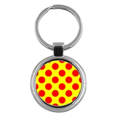 Polka Dot Red Yellow Key Chains (round) 