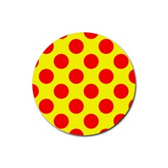 Polka Dot Red Yellow Rubber Round Coaster (4 Pack) 