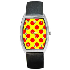 Polka Dot Red Yellow Barrel Style Metal Watch by Mariart