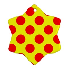 Polka Dot Red Yellow Snowflake Ornament (two Sides)