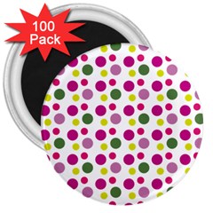 Polka Dot Purple Green Yellow 3  Magnets (100 Pack) by Mariart